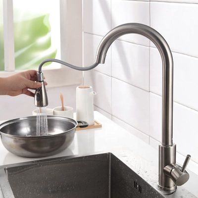 A tiragem de superfície inoxidável puxa para baixo higiênico saudável do torneira da cozinha